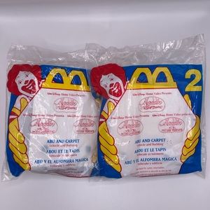 (2) 1996 Walt Disney Aladdin #2 Abu and Carpet Vehicle McDonald's Happy Meal Toy